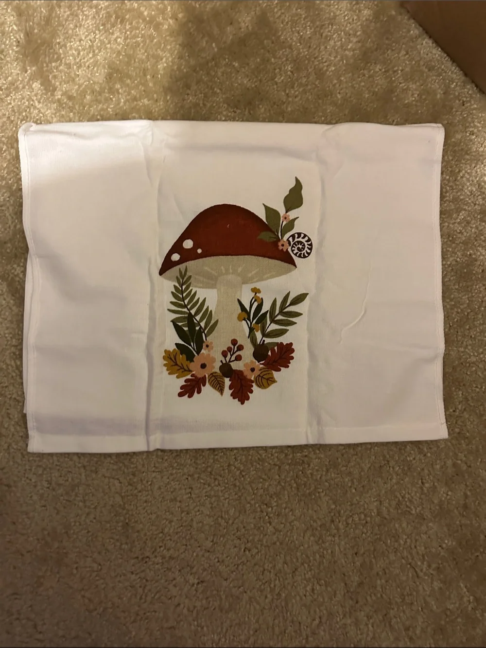 25 x 16 in cotton mushroom print tea towel